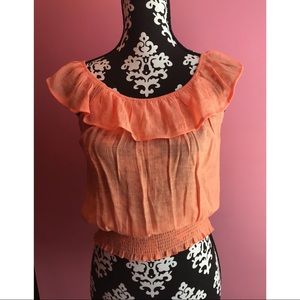 Coral crop top blouse